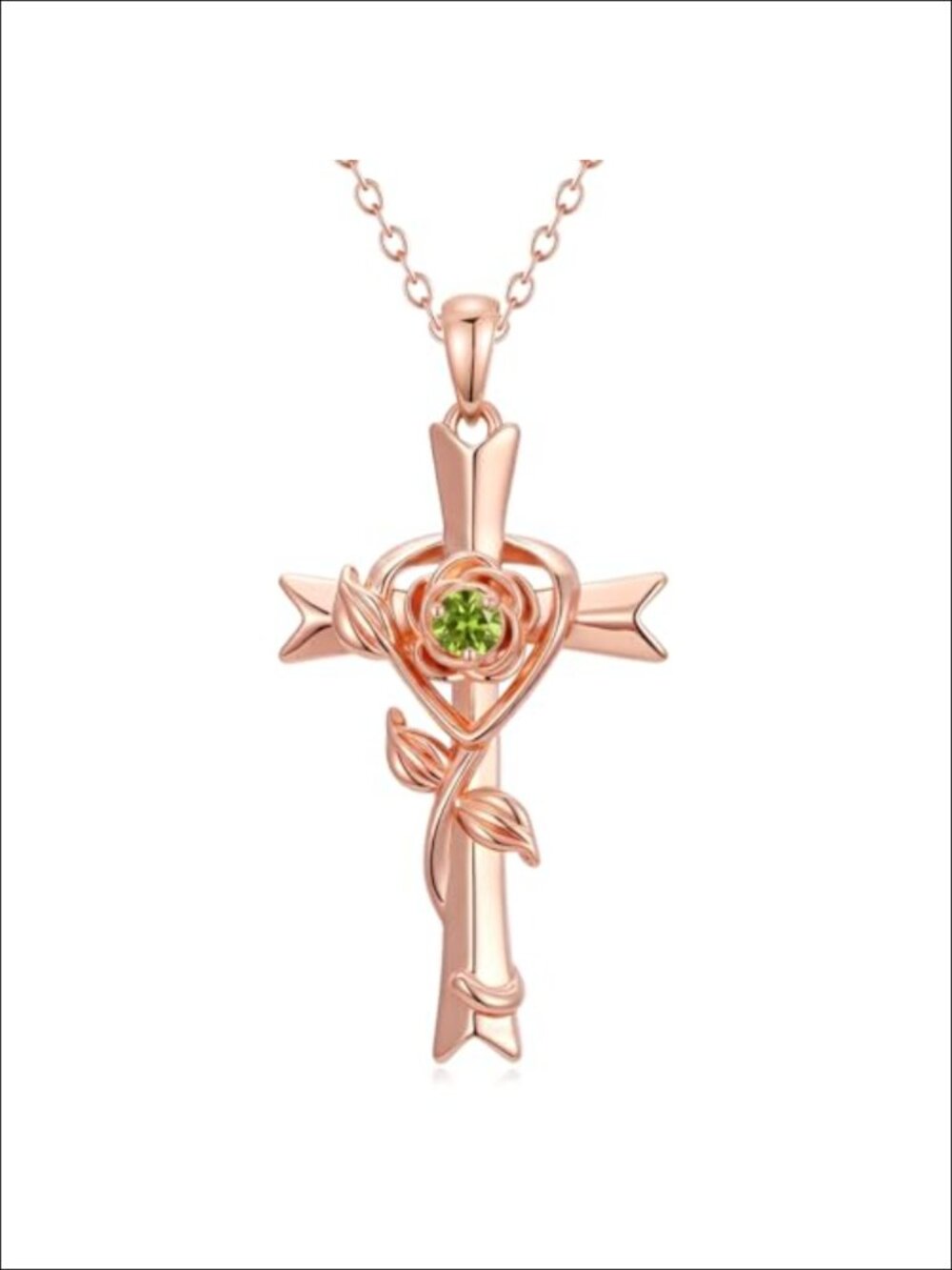 Rose Gold Plated Copper Cross Necklace August Birthstone Flower Pendant Dainty